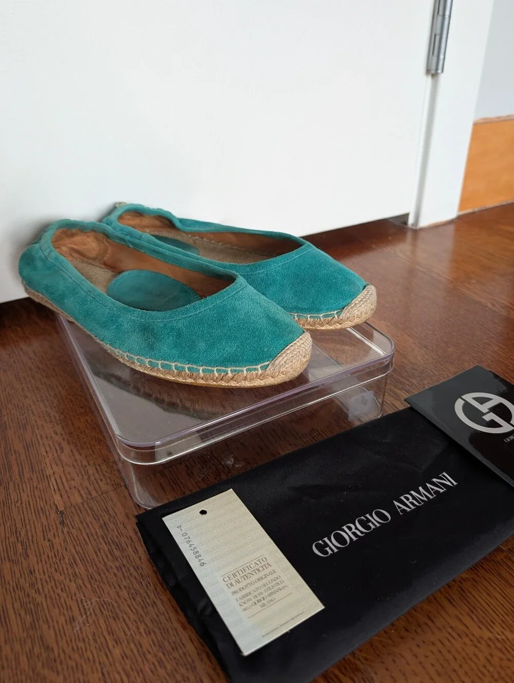 Giorgio Armani Teal Suede Espadrille Ballerina Flats Women's 39 8.5